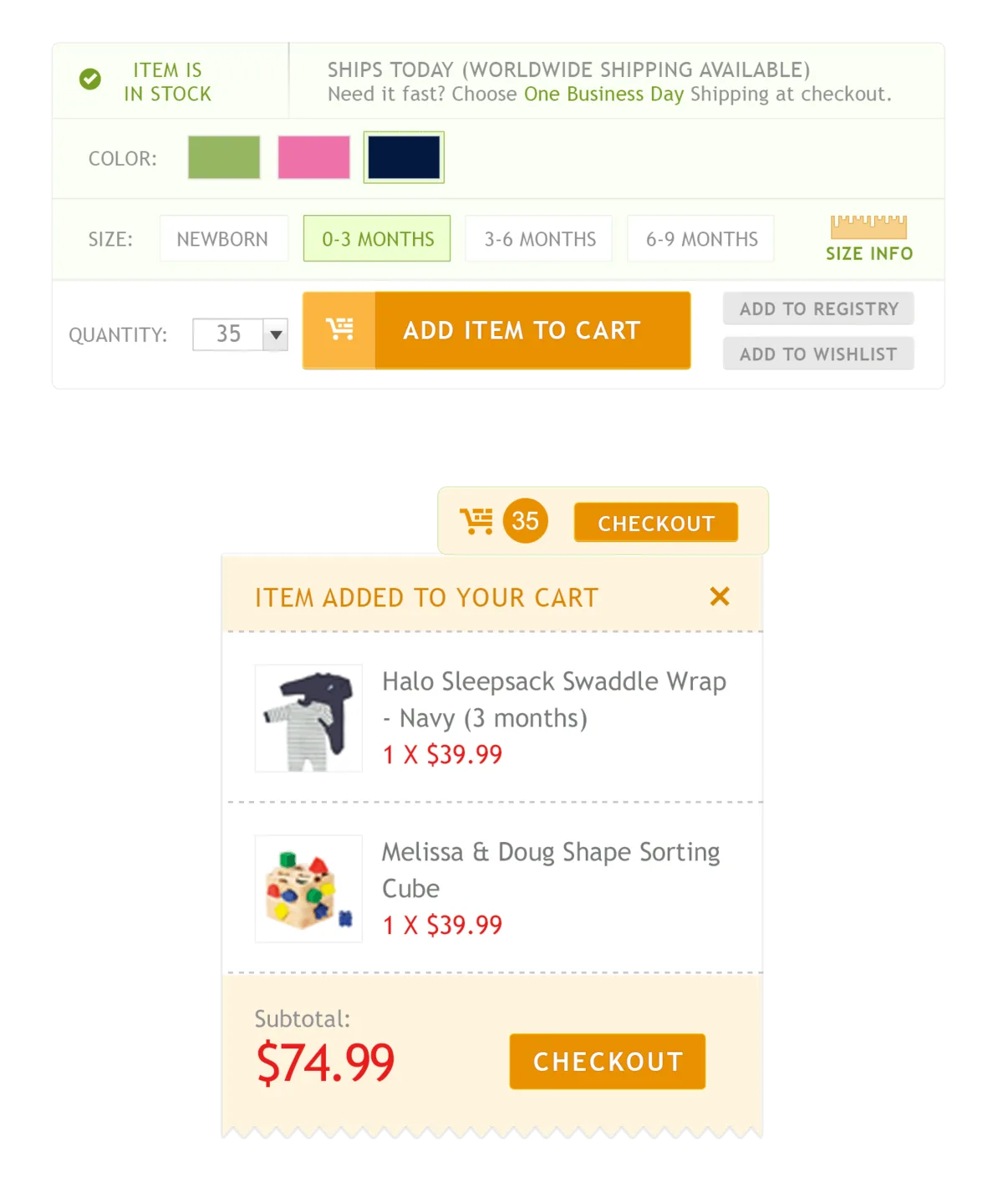 BabyHaven.com checkout experience